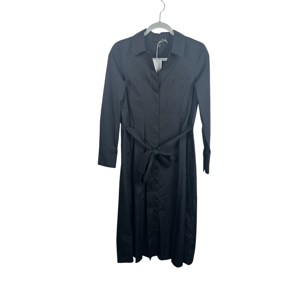 COS Shirtdress Womens 4 Black NWT Pleated Back Tie Waist Midi Minimalist 2842